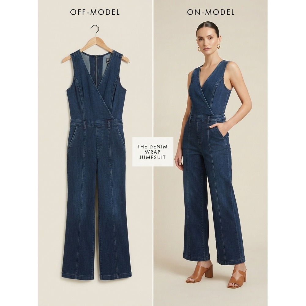 Guess‎ Jumpsuit Women Large Blue Denim Wrap Wide Leg Sleeveless V-Neck Casual